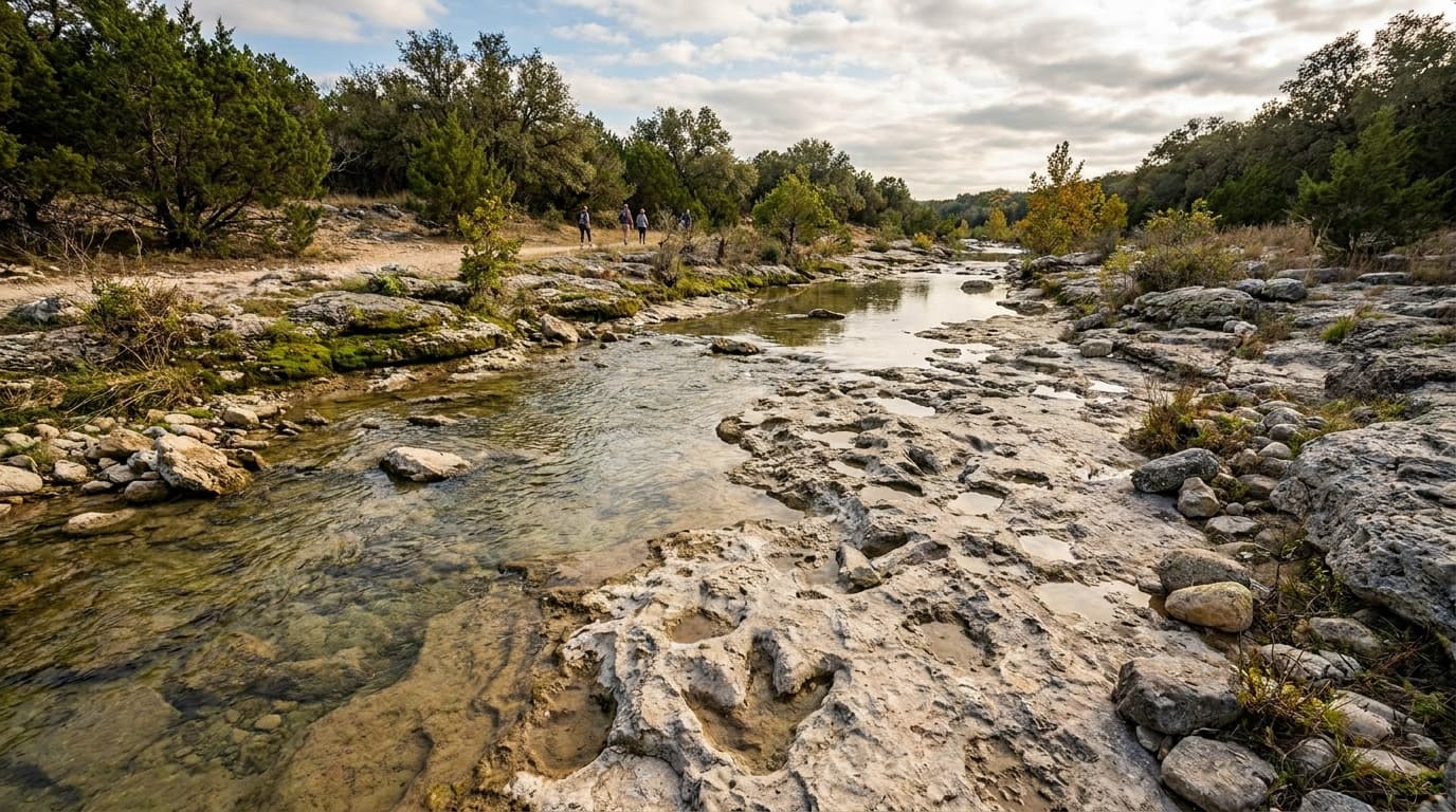 The Paluxy River and limestone riverbed at Dinosaur Valley State Park near Glen Rose