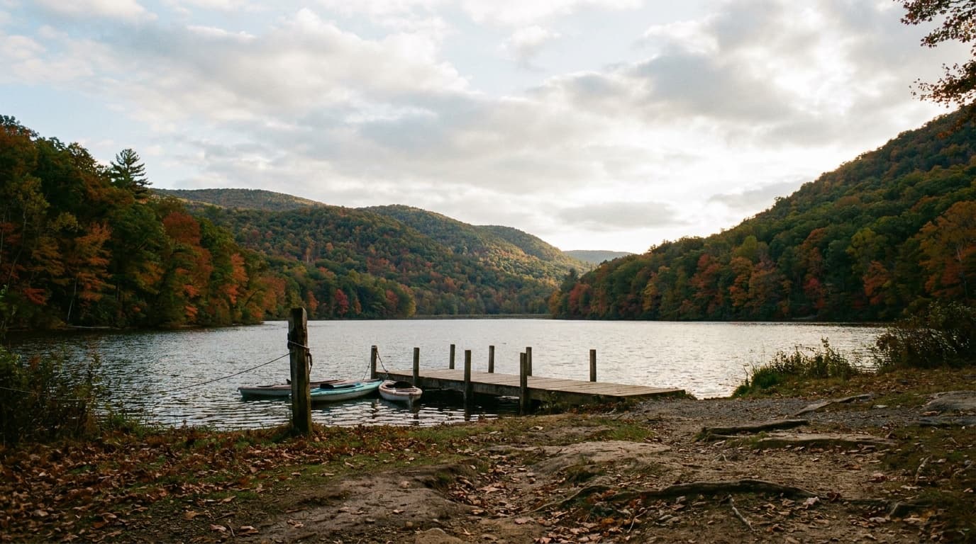 Douthat Lake framed by forested Allegheny slopes at Douthat State Park