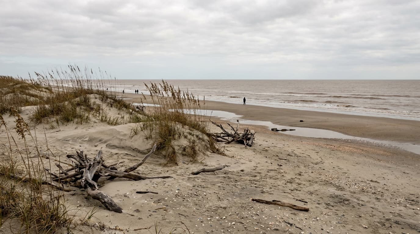 Calm Lowcountry beach and dunes at Edisto Beach State Park