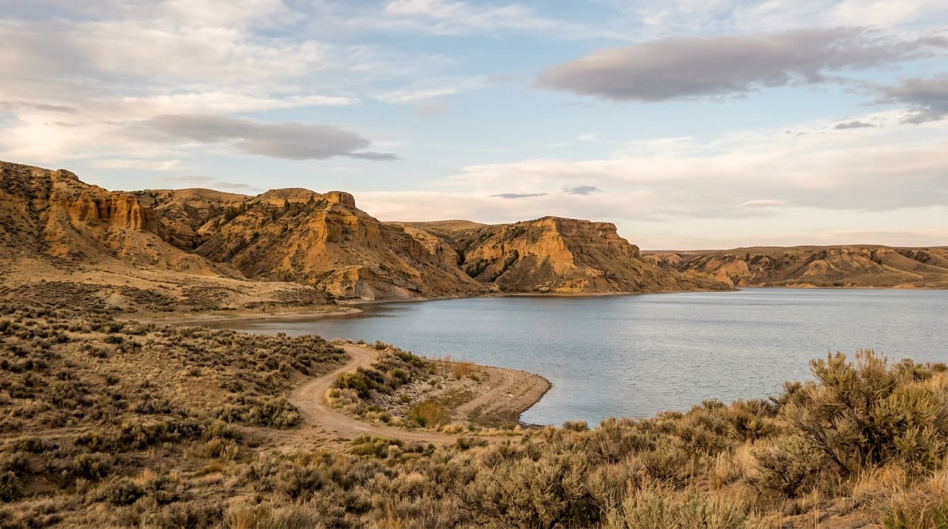 Guernsey Reservoir with the North Platte bluffs in eastern Wyoming