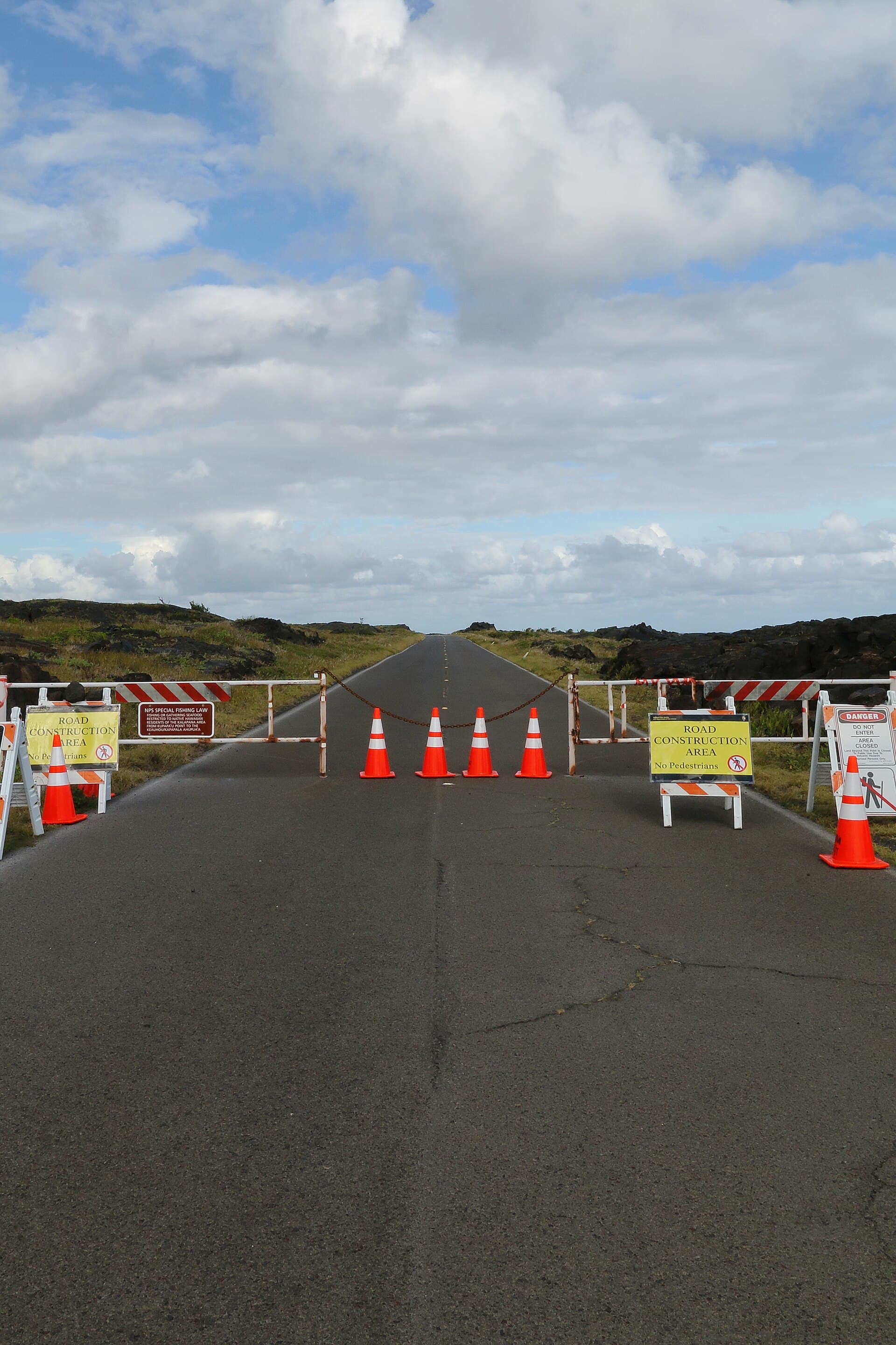 Chain of Craters Road descending through black lava fields toward the Pacific