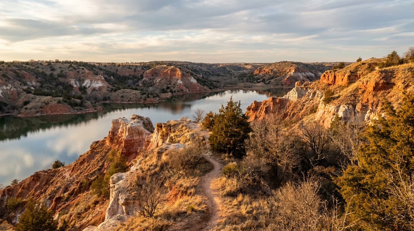 Lake Watonga and the gypsum canyon at Roman Nose State Park near Watonga