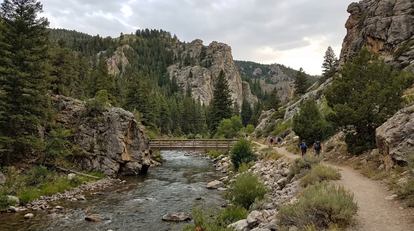 Sinks Canyon with the Popo Agie River and forested canyon walls outside Lander