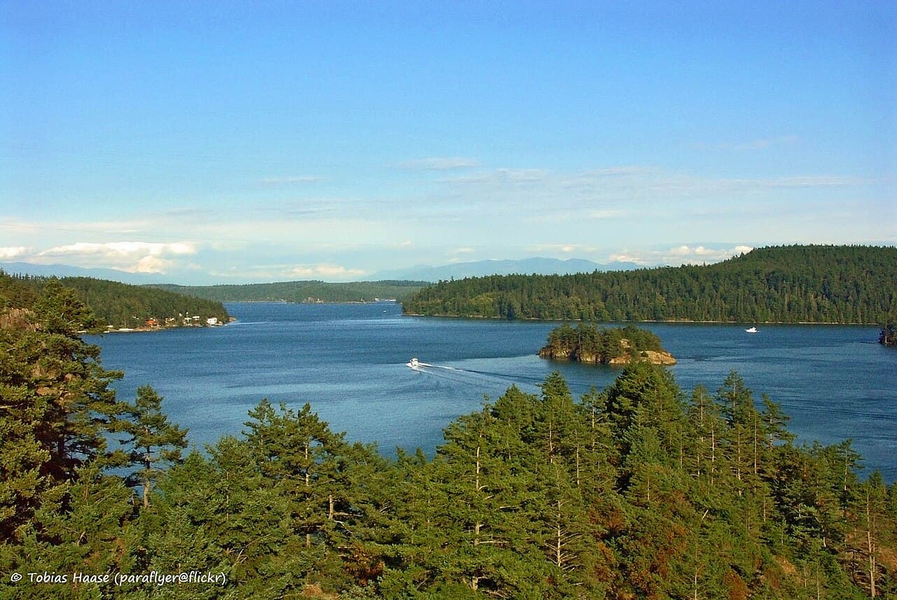 Coastal water and forested islands at Deception Pass State Park