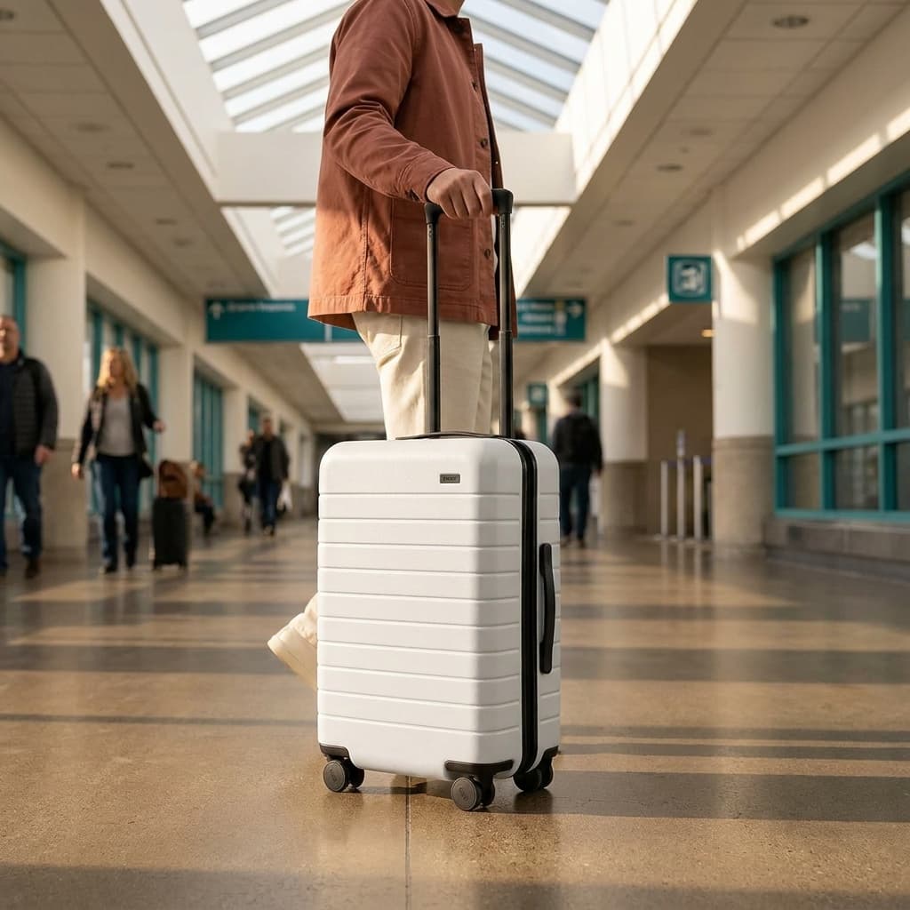The Carry-On 22-Inch Lightweight Hardside Suitcase in use