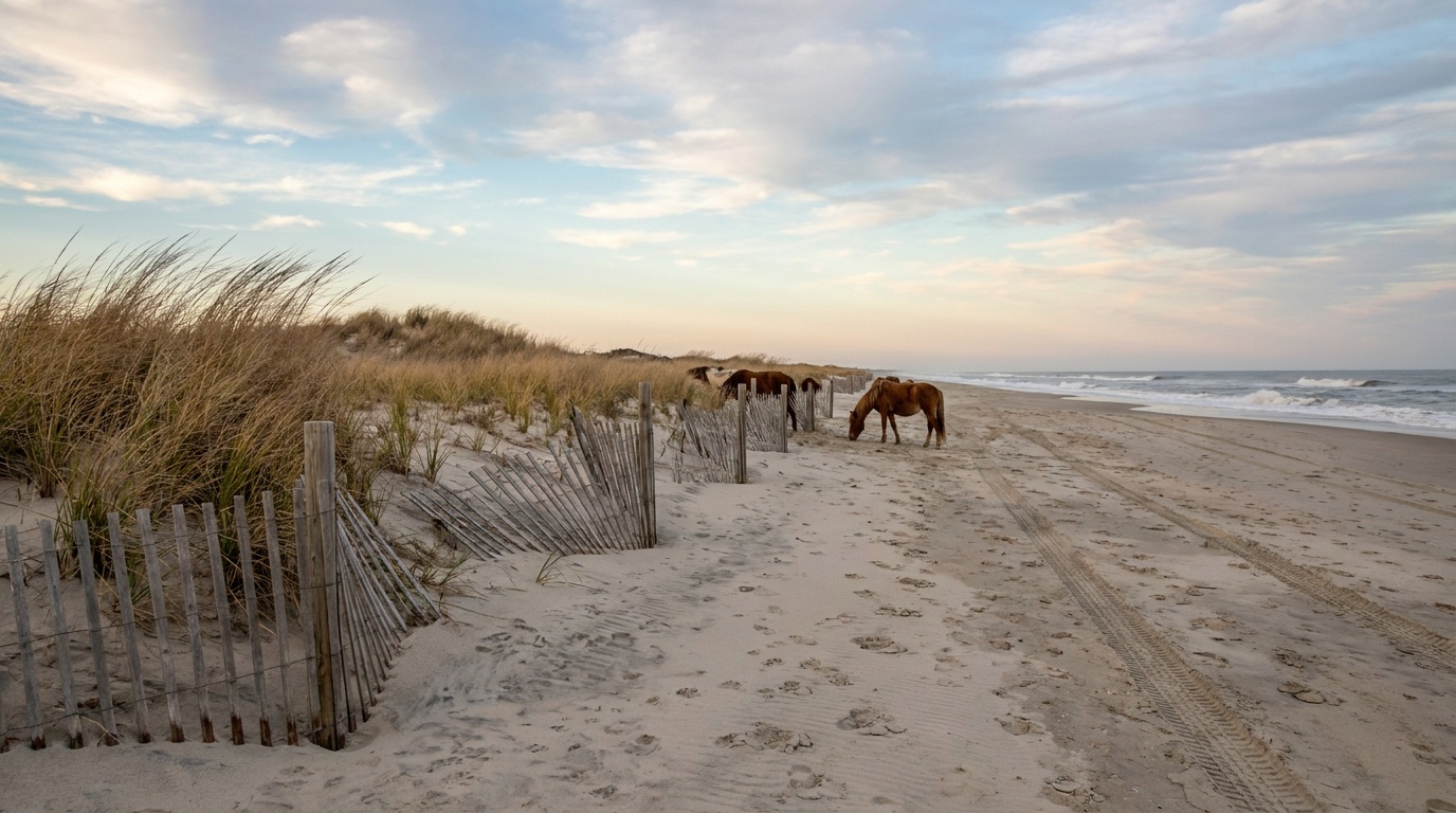 Open ocean beach and dunes on Assateague Island National Seashore