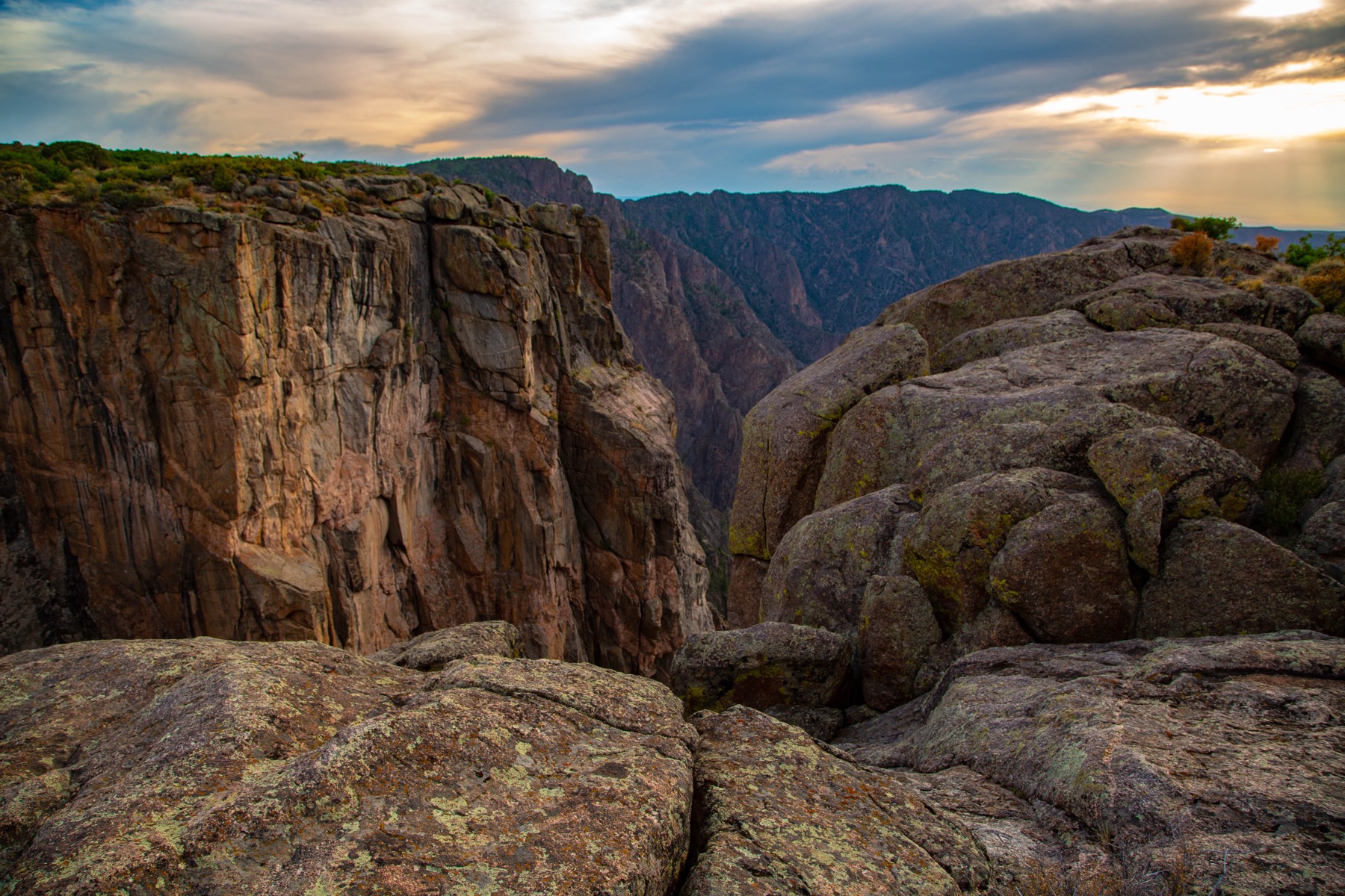Warm sunset light on the Black Canyon rim