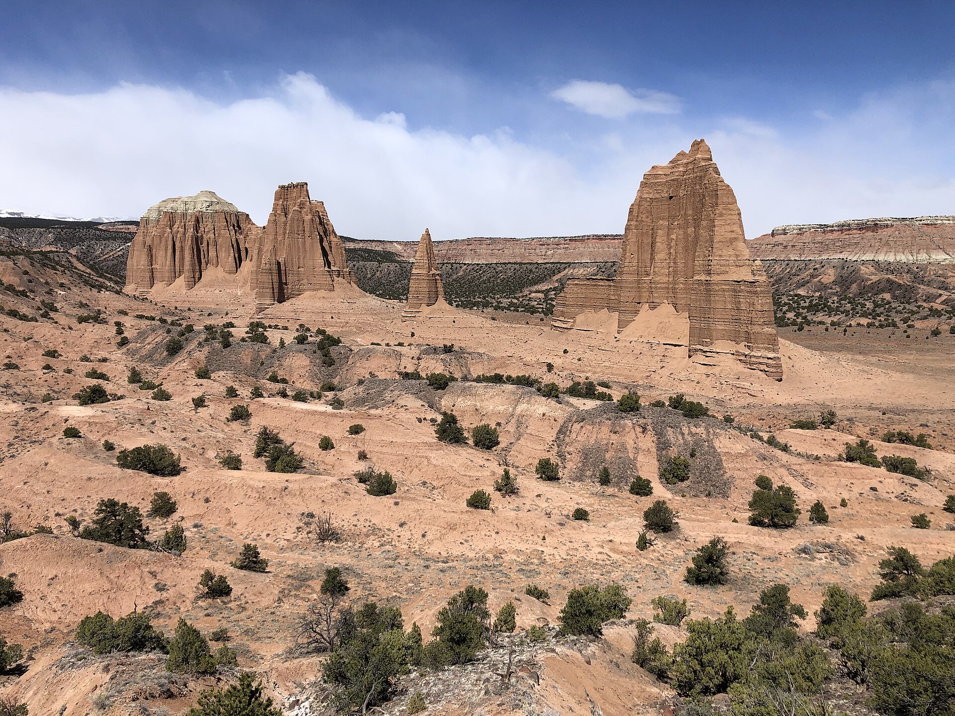 Cathedral Valley monoliths rising from desert badlands