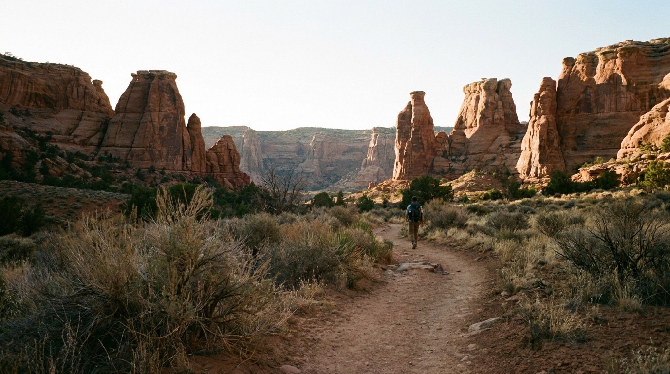 Monument Canyon with towering monoliths seen from the trail