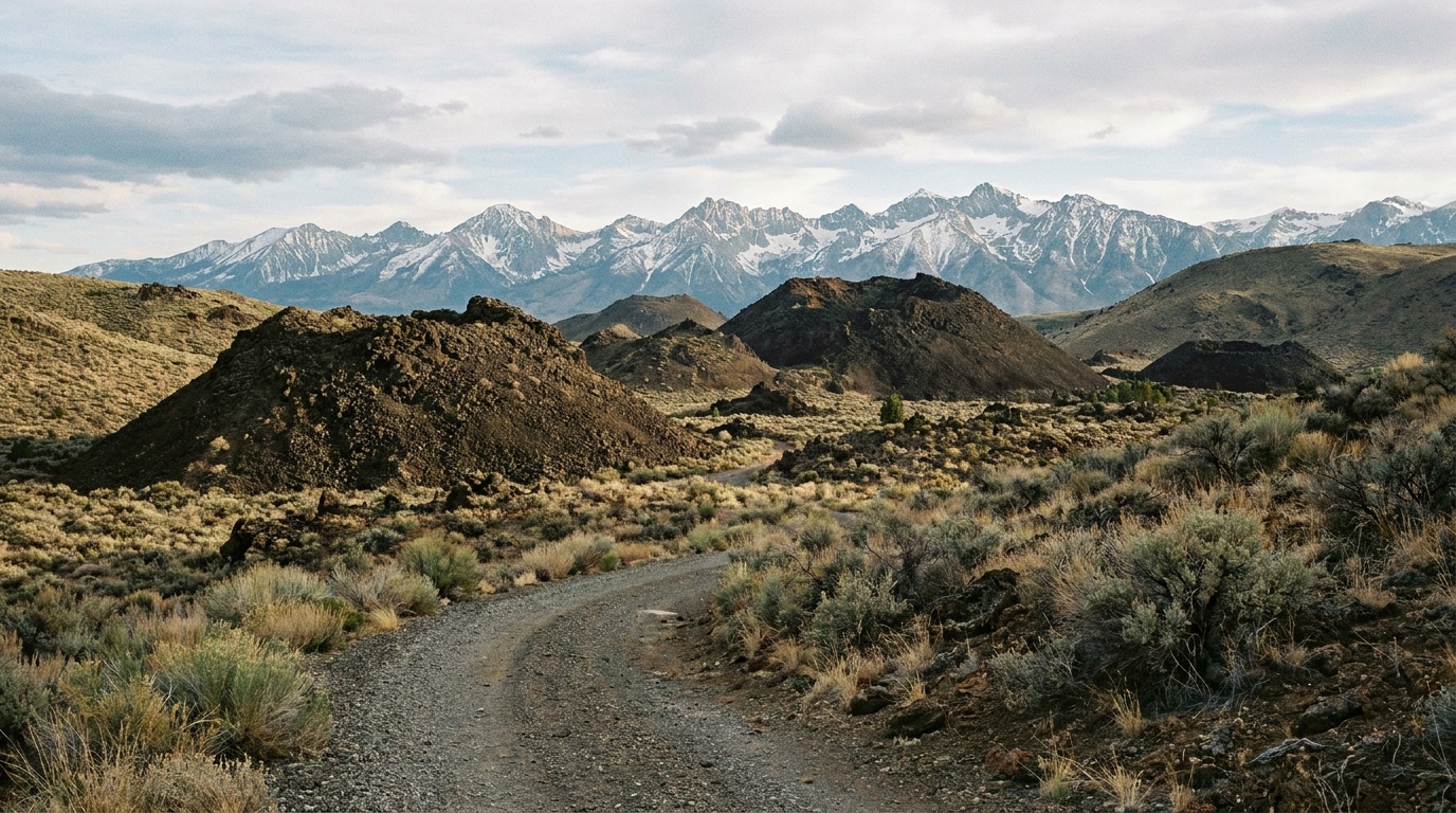 Small spatter cones along the Loop Road with the Pioneer Mountains beyond