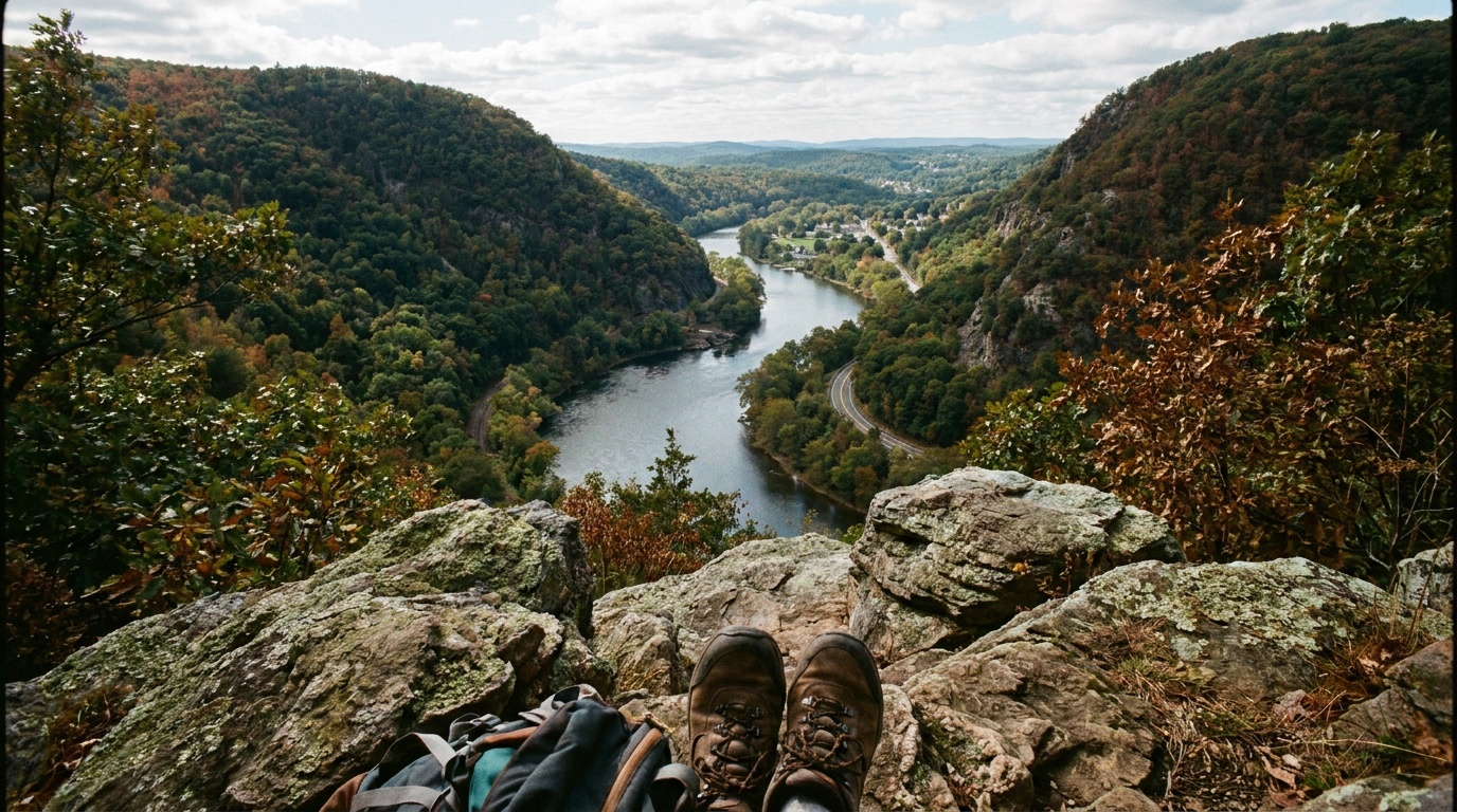 The view from Mount Tammany down the water gap to the Delaware River