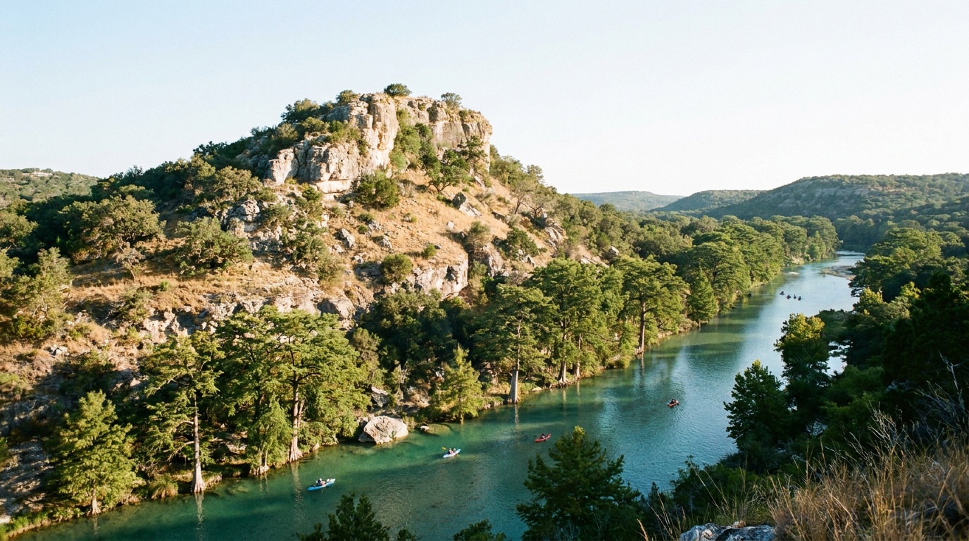 Old Baldy hill rising above the Frio River canyon