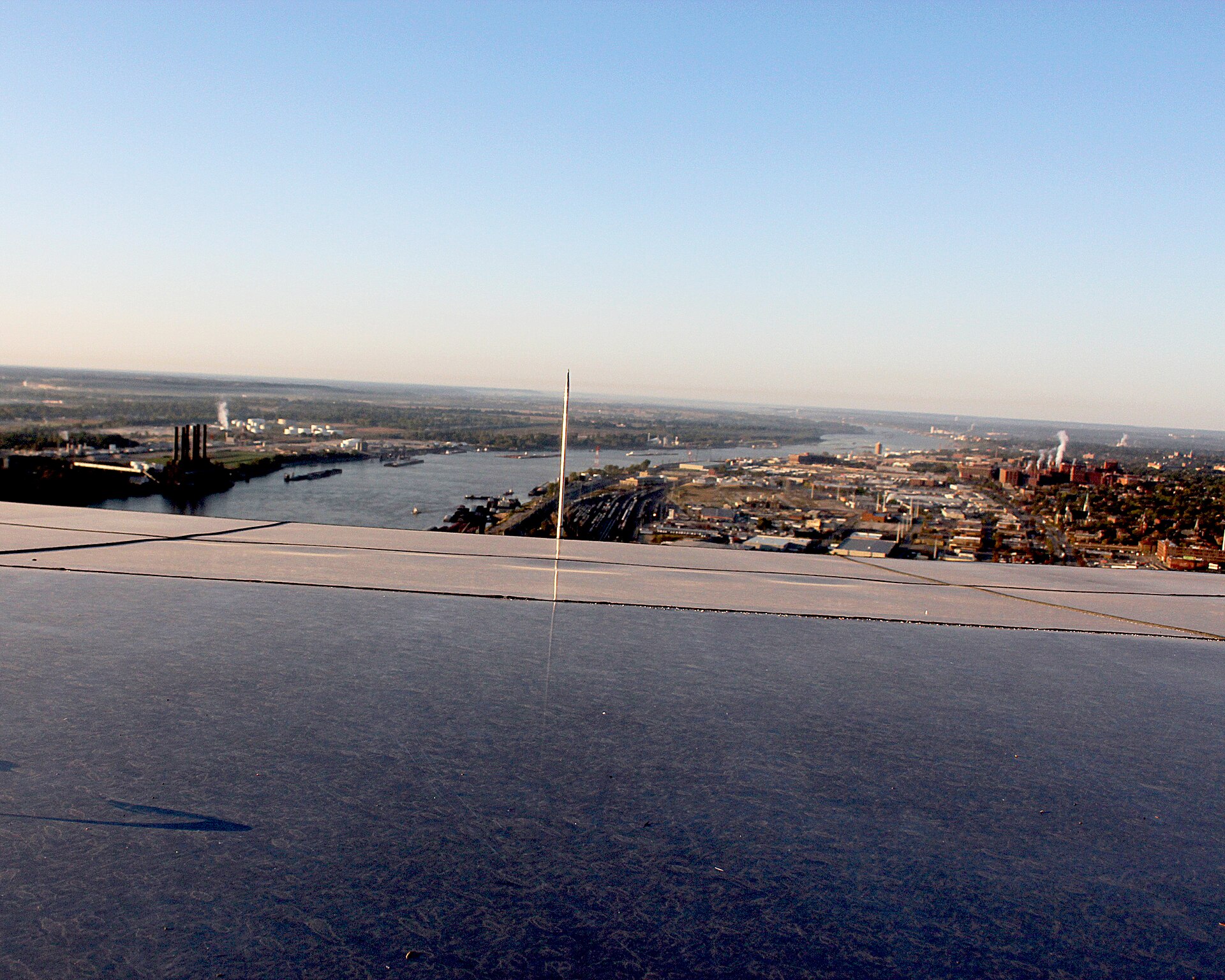 Downtown St. Louis and the river seen from the top of the Gateway Arch