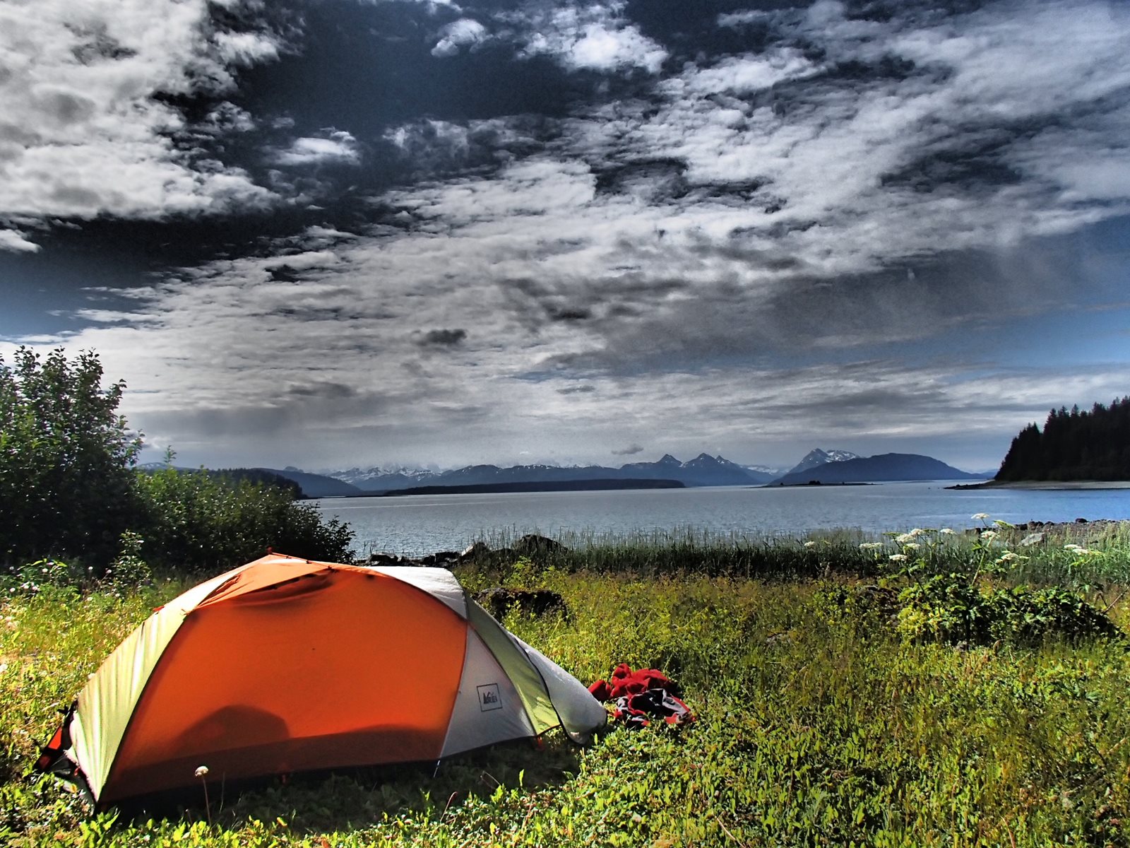 A tent camp set on the Glacier Bay backcountry coast