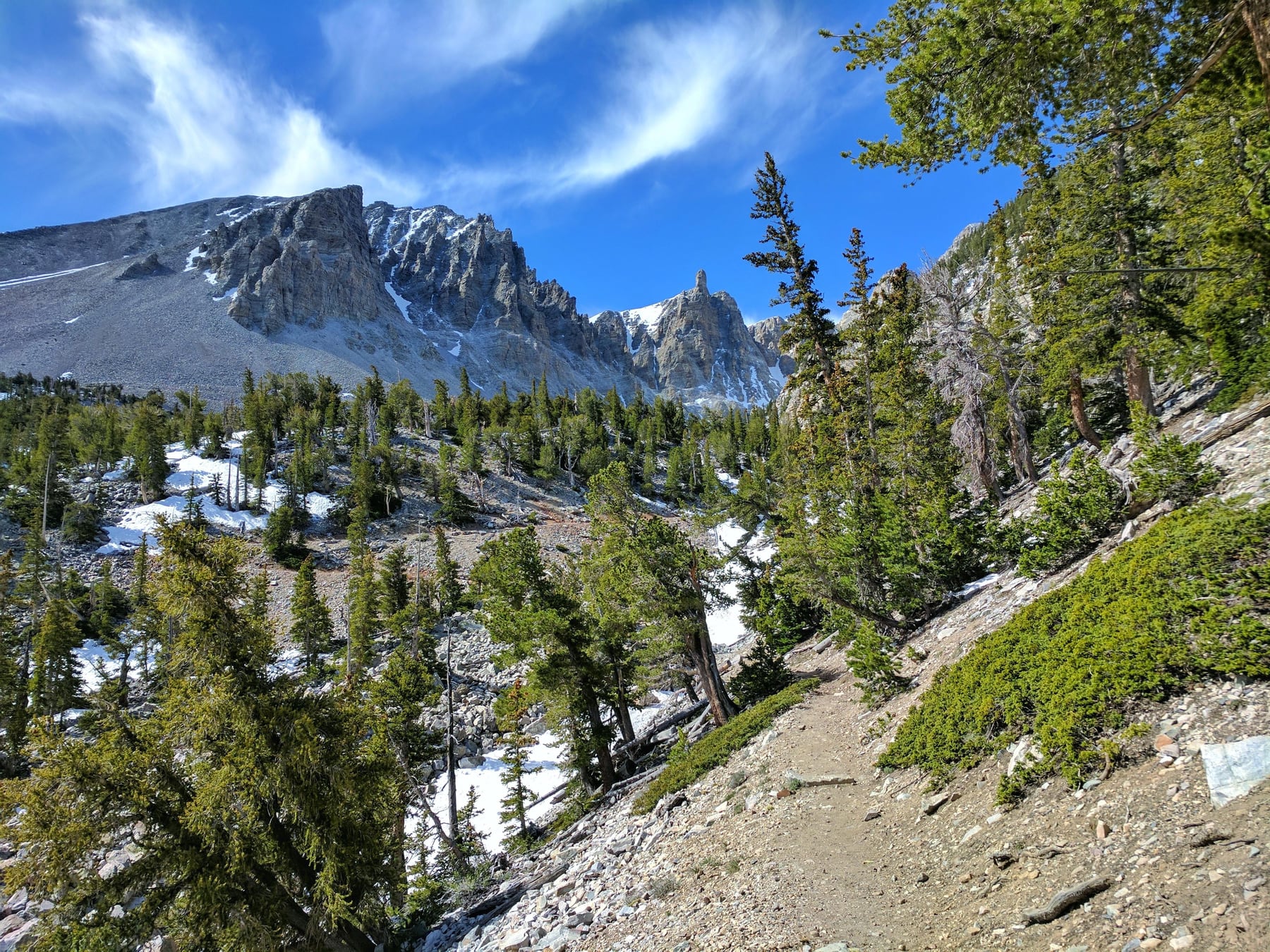 Wheeler Peak cirque under a blue sky in Great Basin