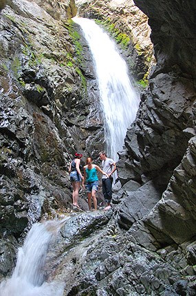 Zapata Falls in a narrow rock channel