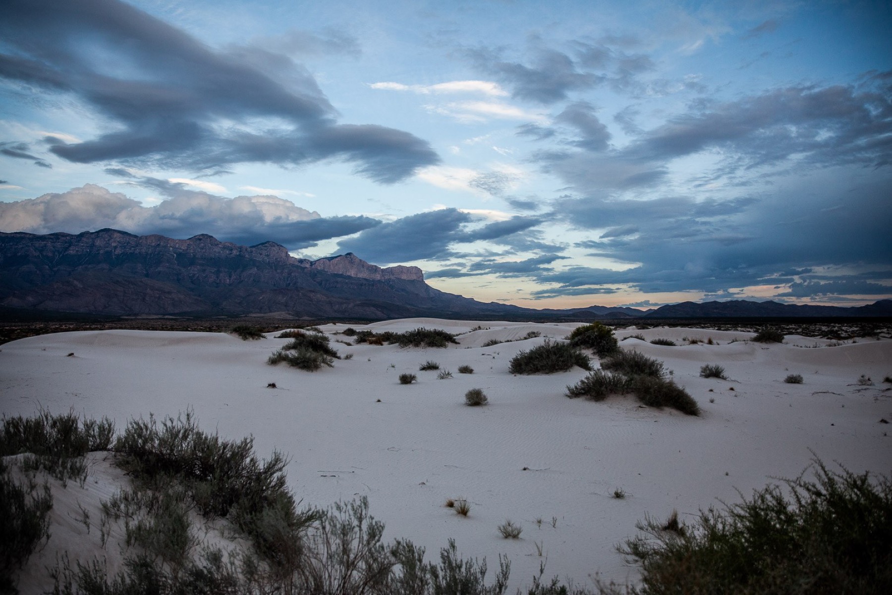 White Salt Basin Dunes in front of the Guadalupe Mountains