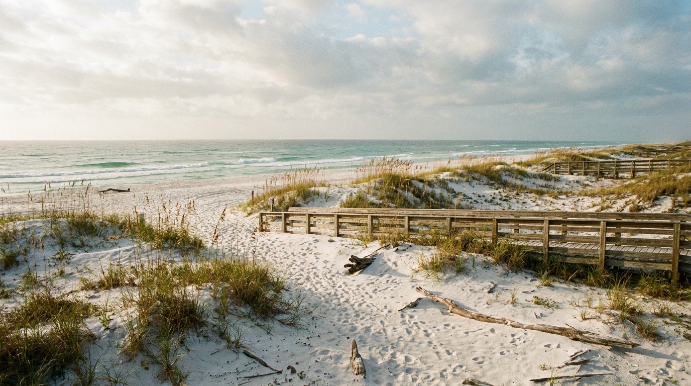 White sand beach and dunes at Gulf State Park on the Alabama coast
