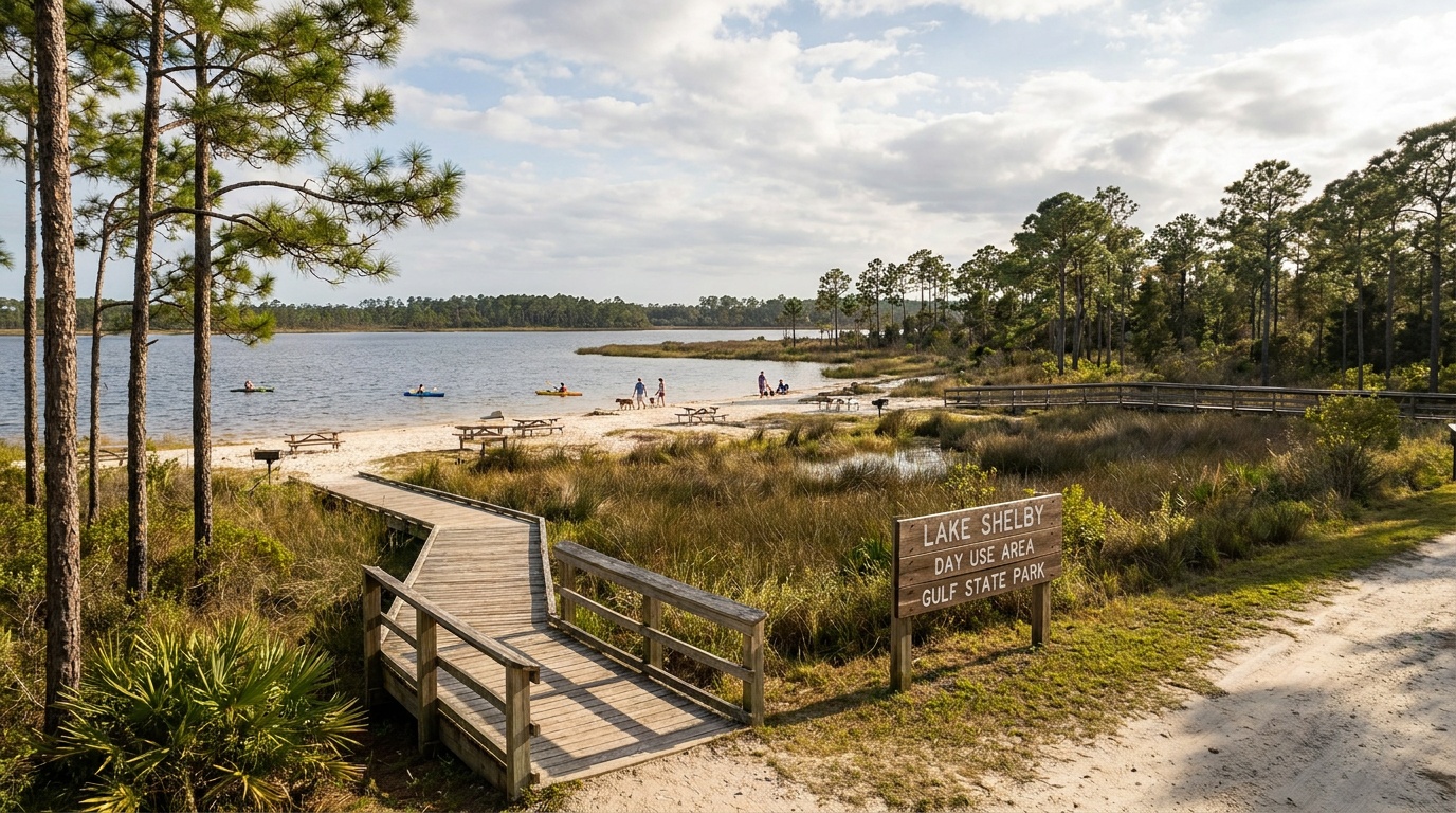 Lake Shelby day-use area inside Gulf State Park