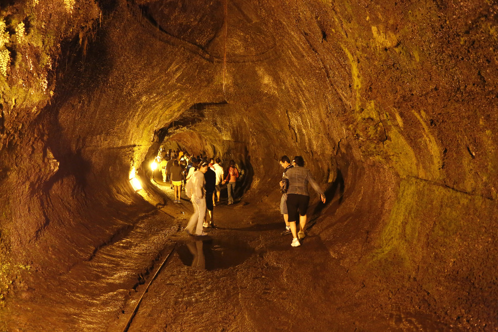 The lit passage inside Nahuku lava tube