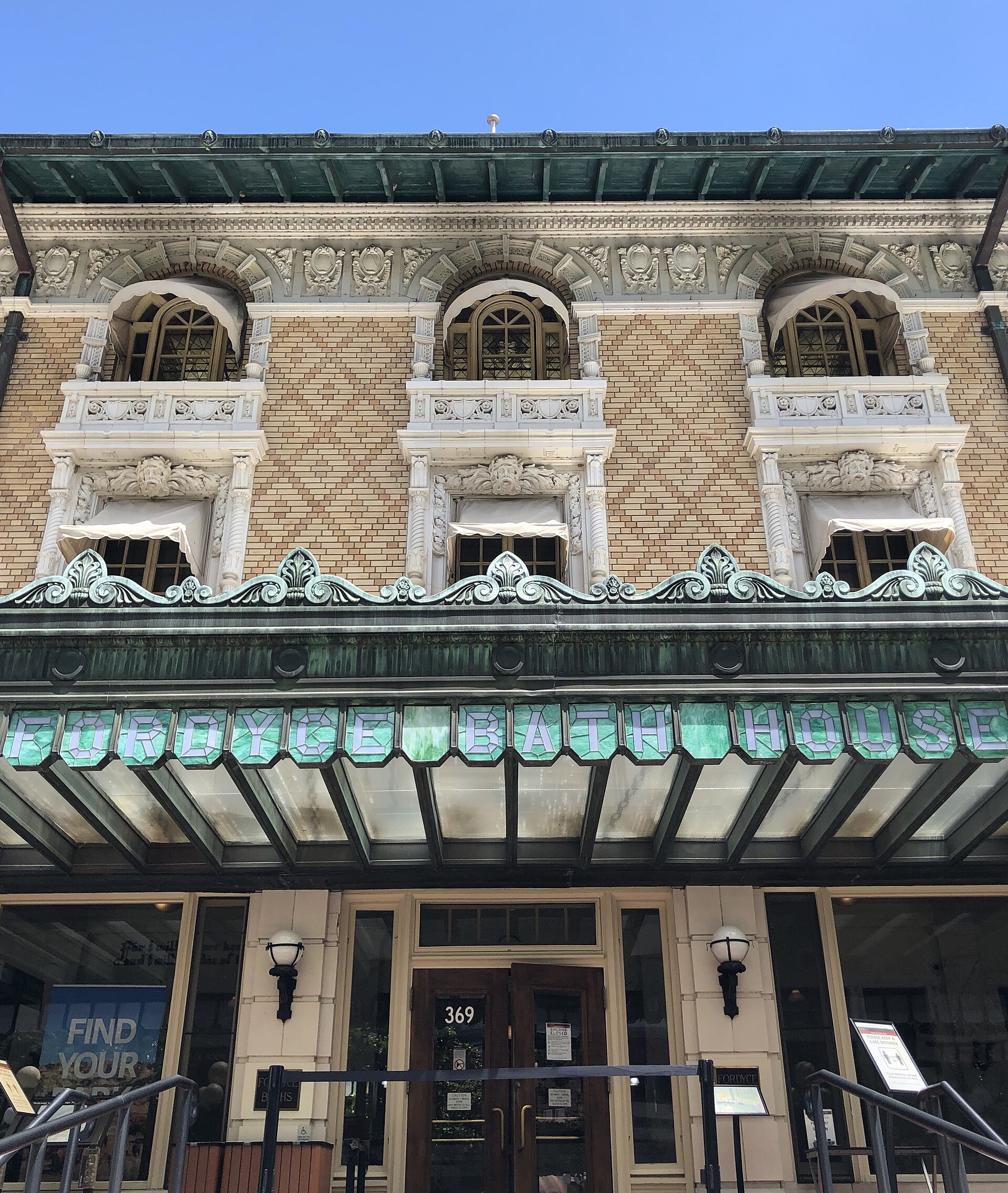 The Fordyce Bathhouse facade on Bathhouse Row