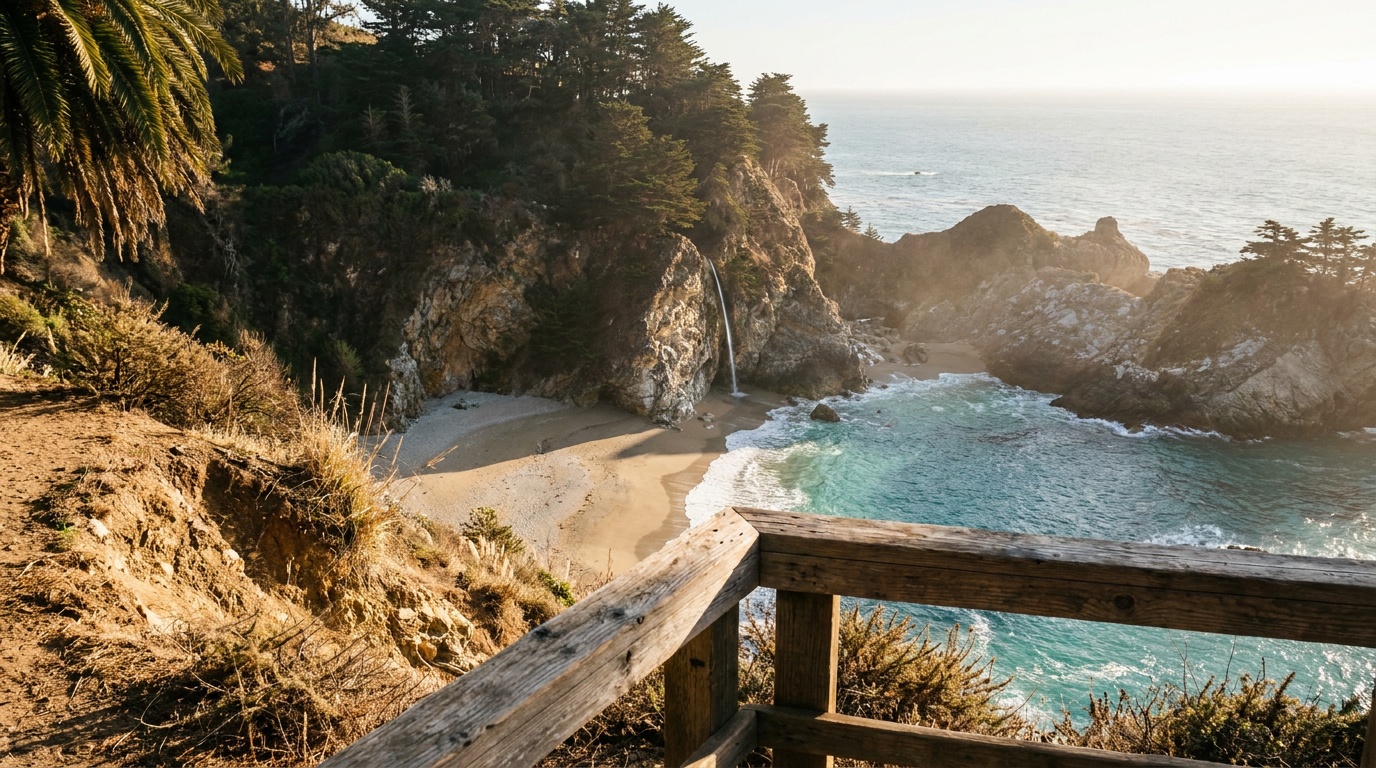 McWay Falls dropping onto the cove beach at Julia Pfeiffer Burns State Park, Big Sur
