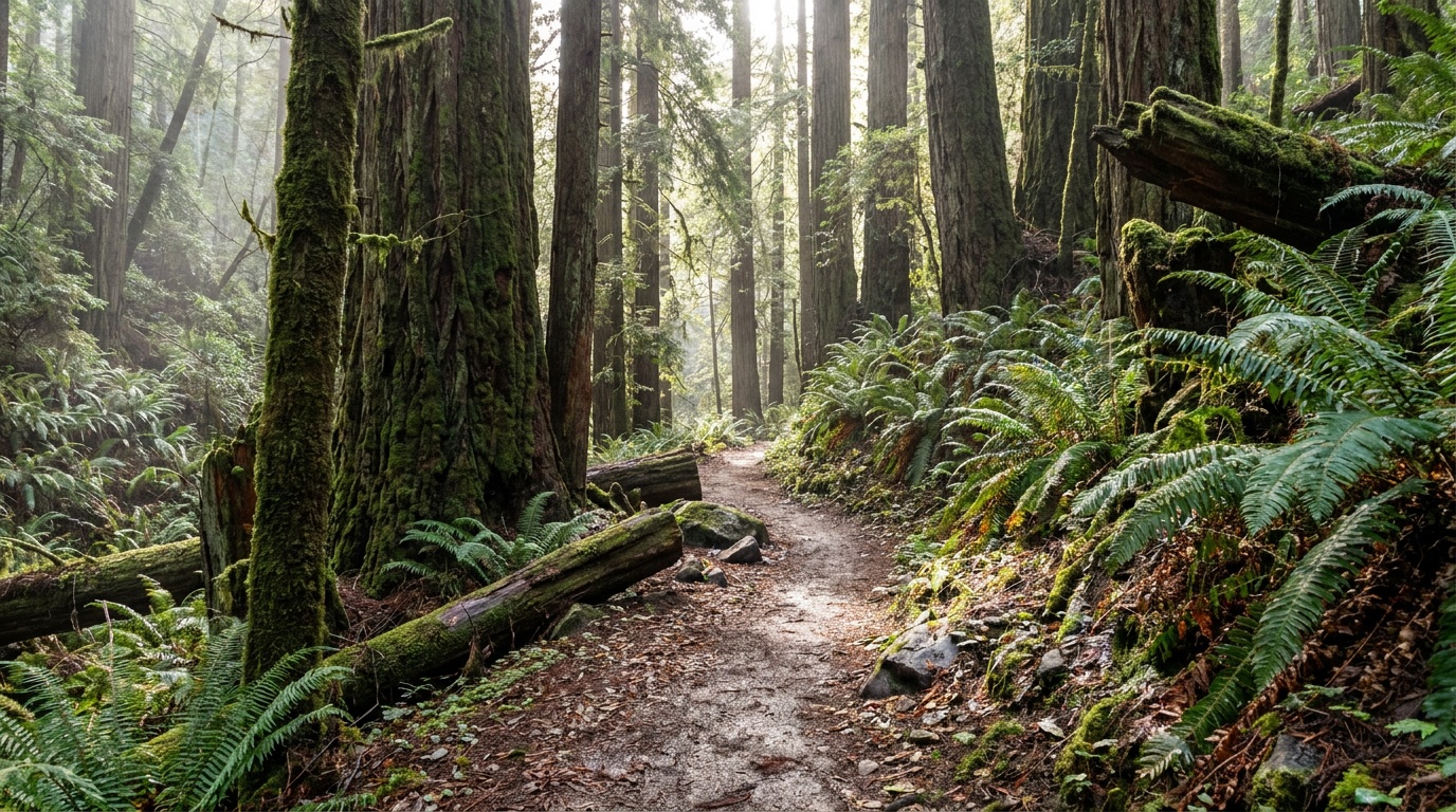 Redwood and fern canyon along the Ewoldsen Trail at Julia Pfeiffer Burns