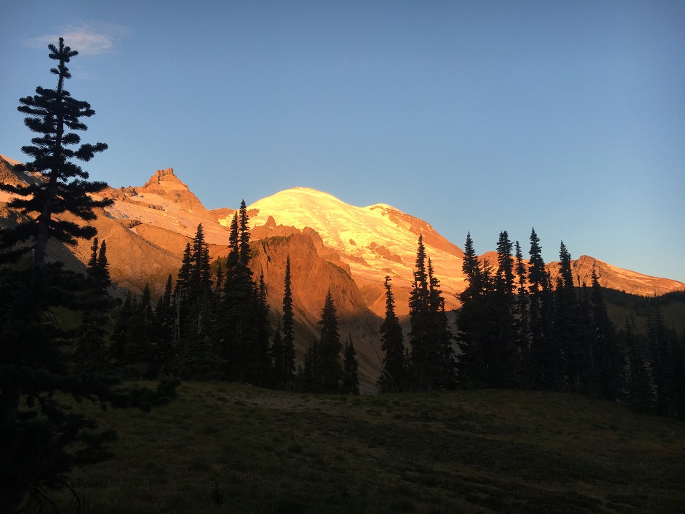 Morning light on Mount Rainier from the Wonderland Trail