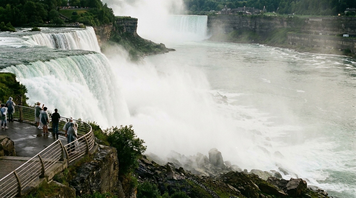 American Falls and Bridal Veil Falls from Prospect Point with mist rising