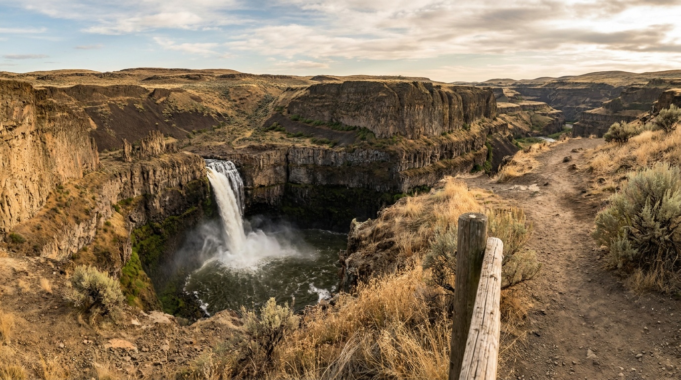 Palouse Falls plunging into its basalt canyon, Washington's state waterfall
