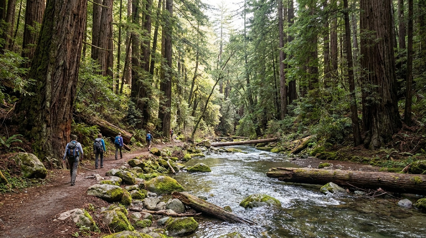 The Big Sur River running through the redwood canyon