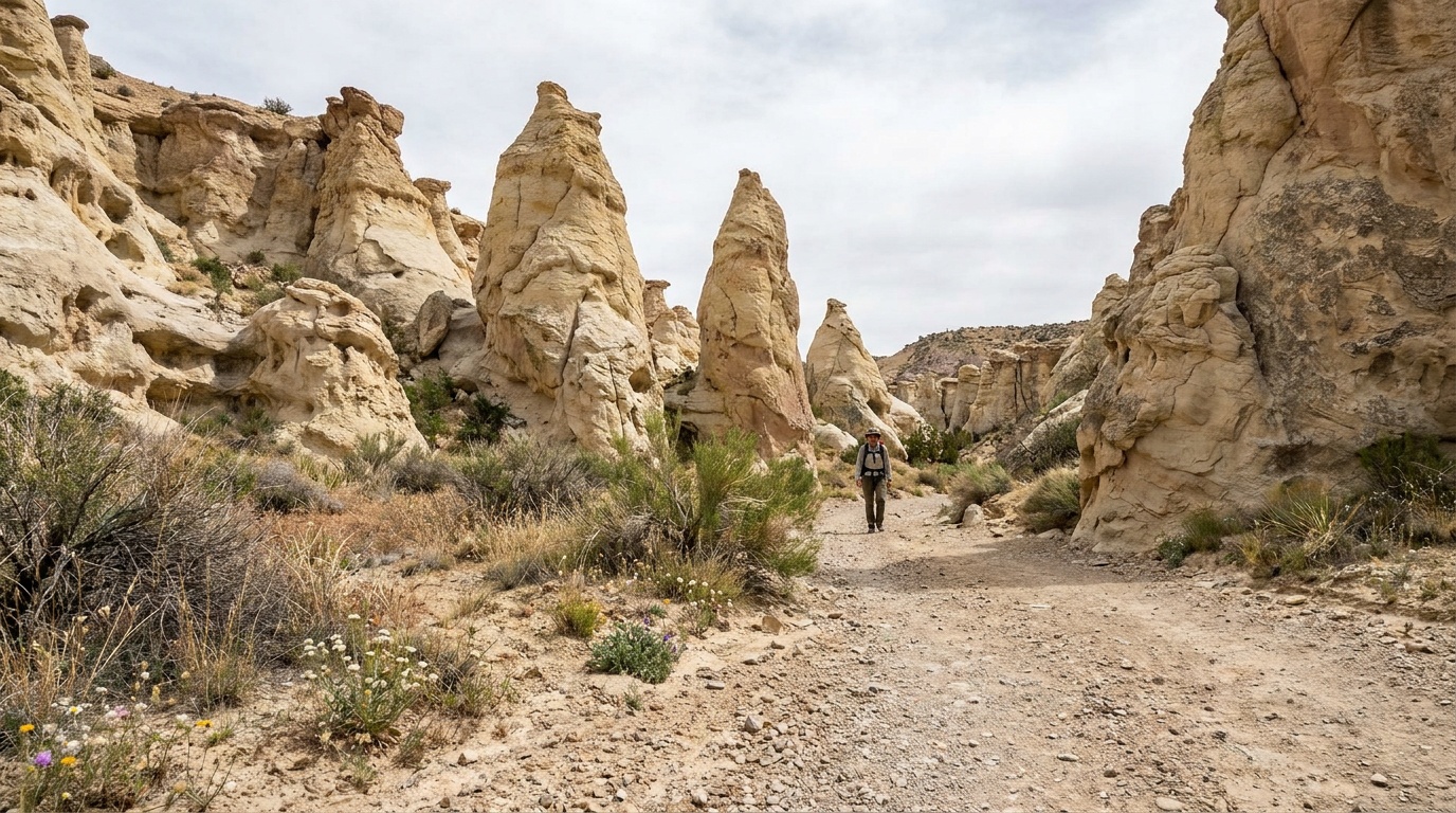 White sandstone spires along the Hagen Canyon Nature Trail