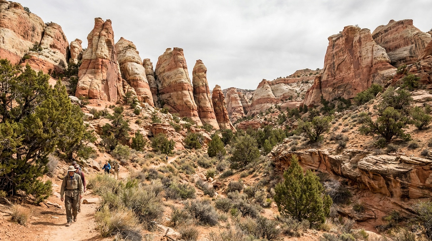 Fluted red and white columns of the Red Cliffs Natural Preserve