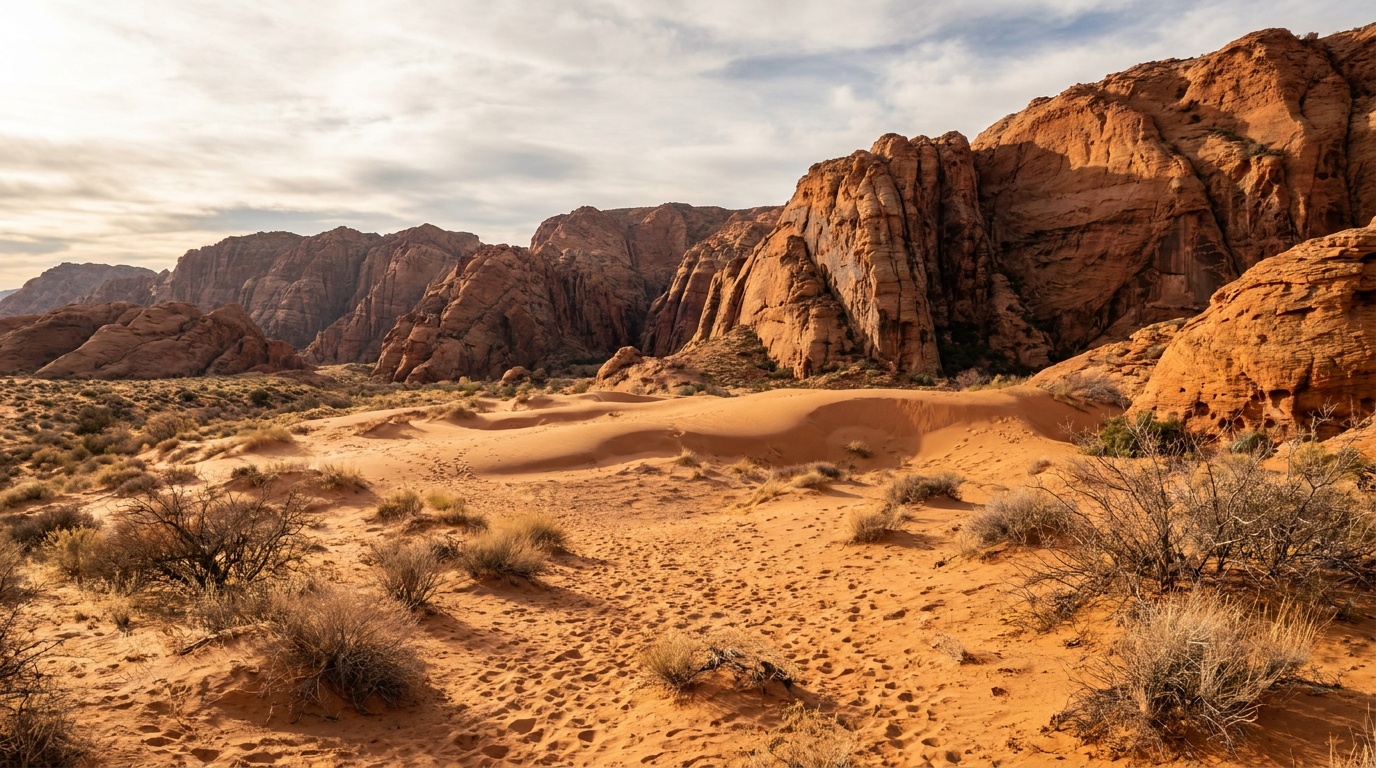 Small sand dune field below the red cliffs of Snow Canyon State Park