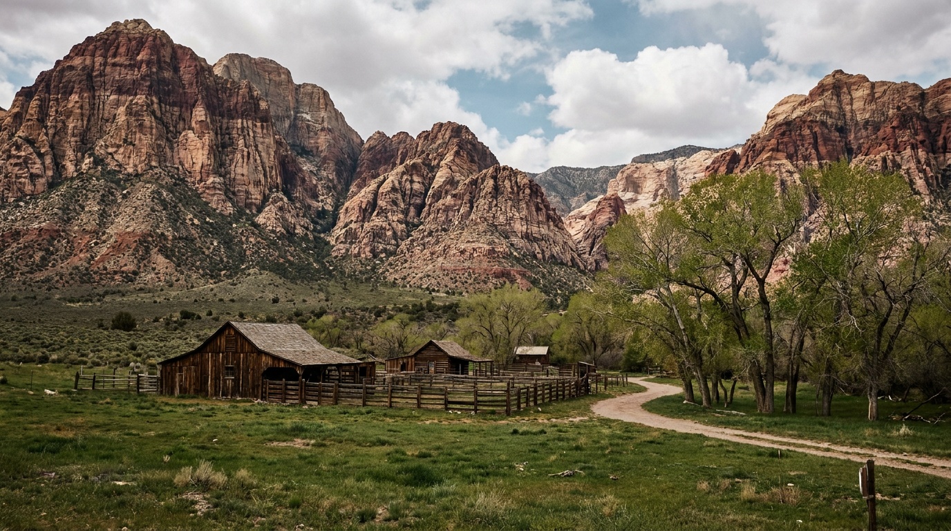 Spring Mountain Ranch with the Red Rock Canyon escarpment behind