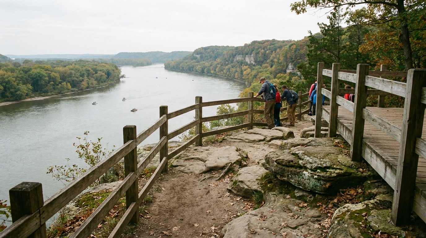 View over the Illinois River from the Starved Rock butte overlook