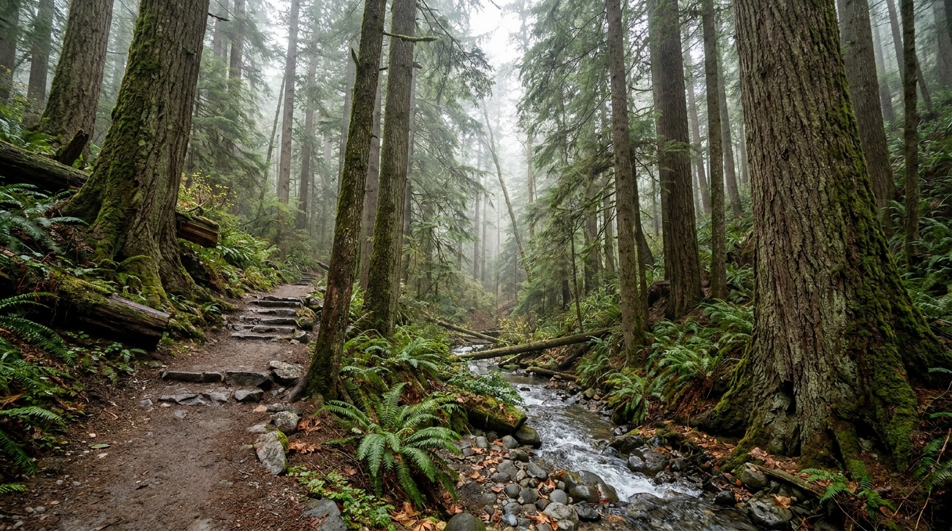 Old-growth hemlock forest along the Canyon Loop Trail