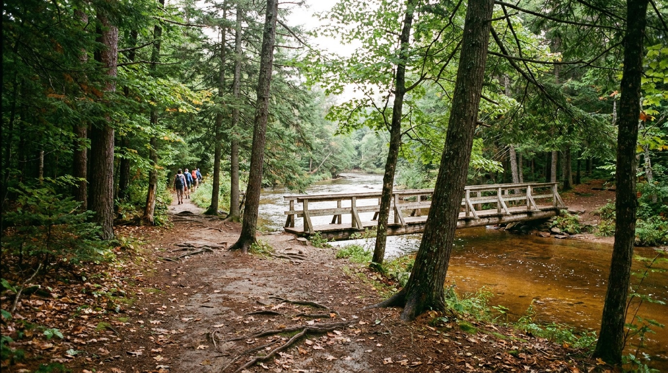The forested River Trail along the Tahquamenon River