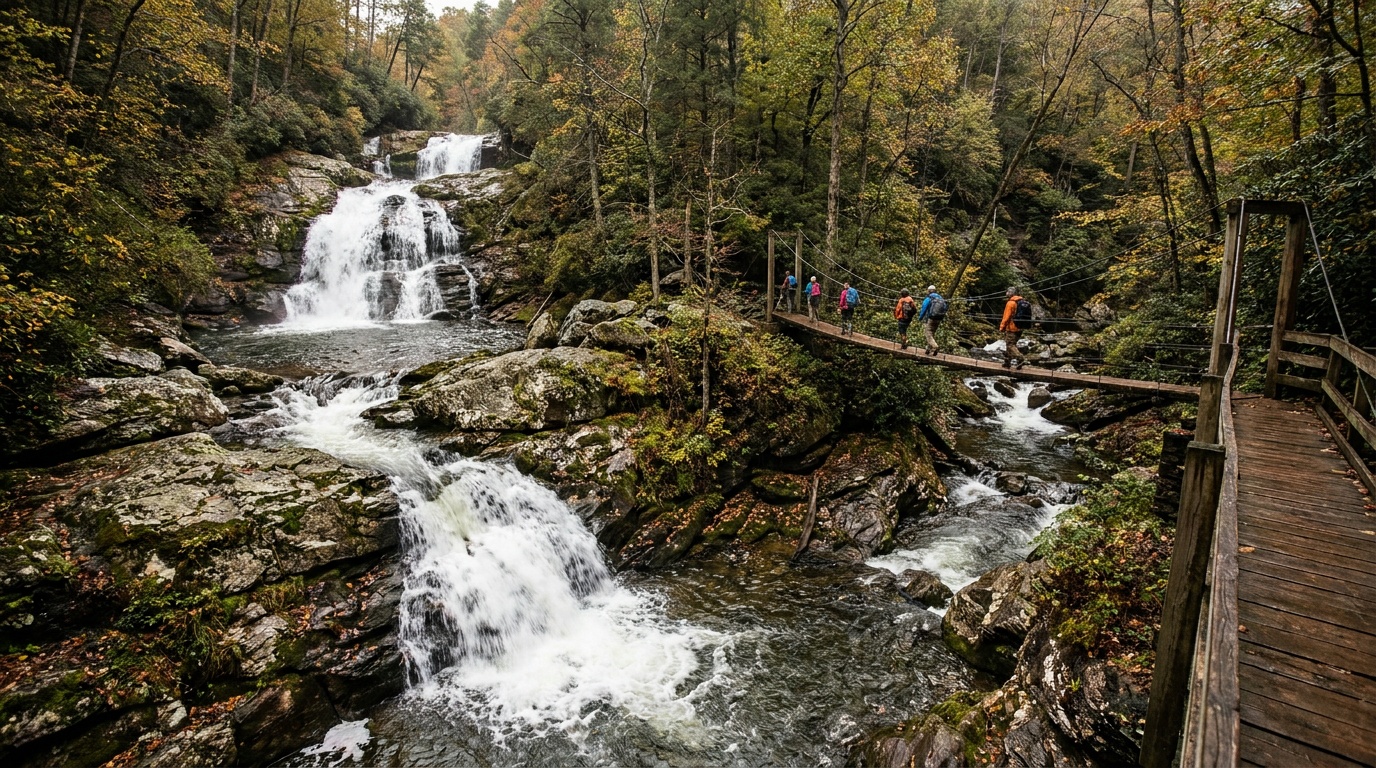 Hurricane Falls cascading through Tallulah Gorge
