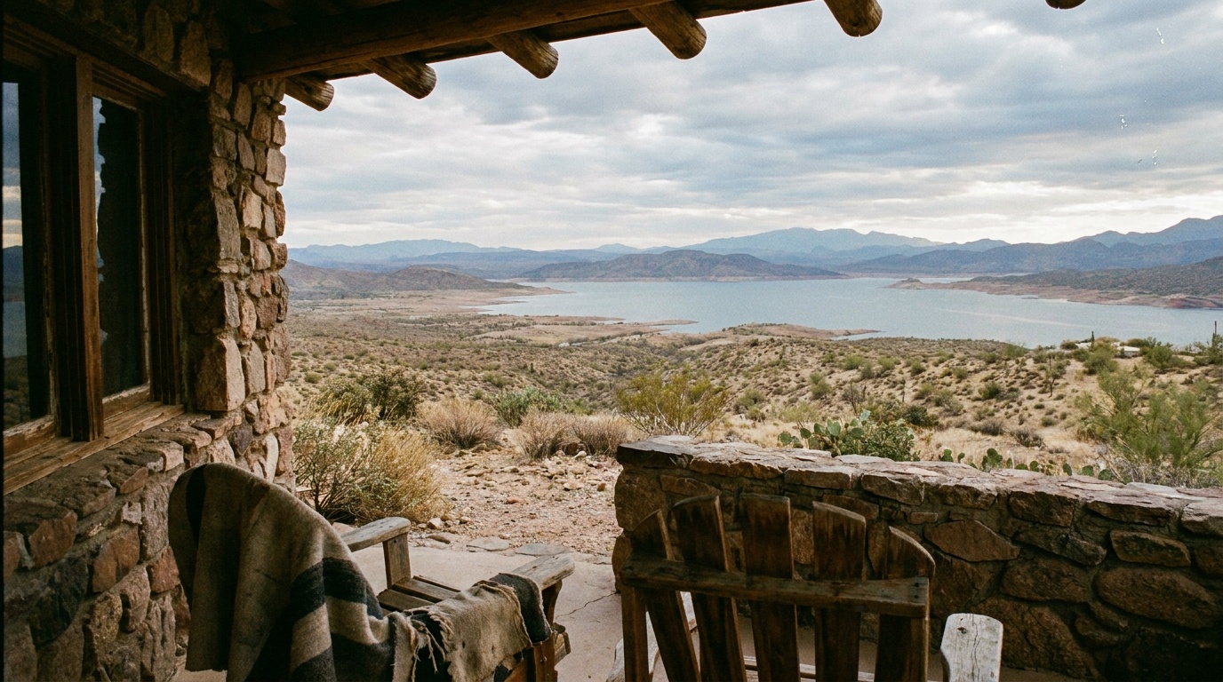 Sweeping view from the dwelling over Roosevelt Lake and the Tonto Basin desert below