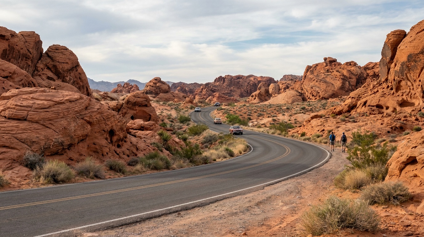 Mouse's Tank Road (Scenic Drive) cutting through red sandstone