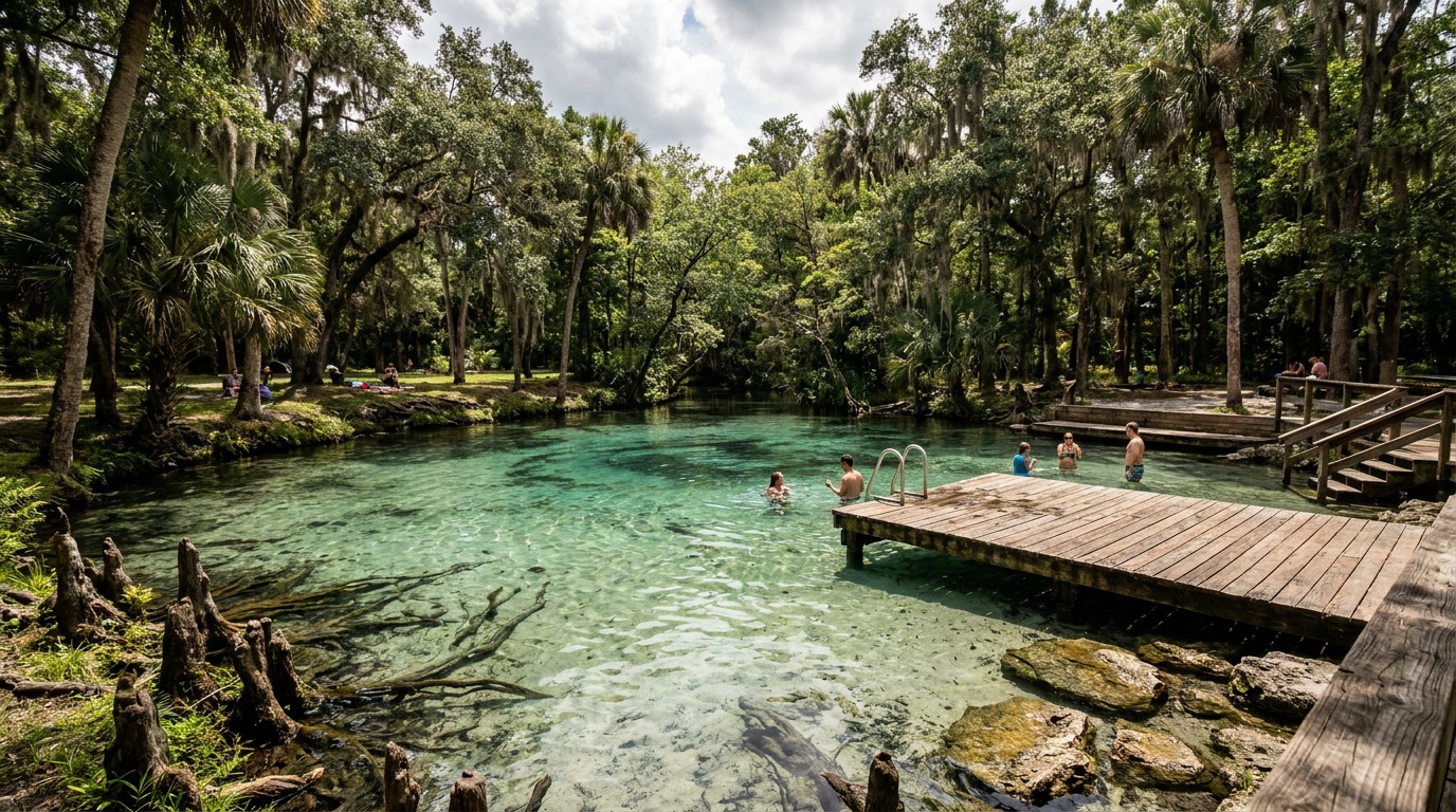 The clear turquoise Wekiwa Springs swimming basin