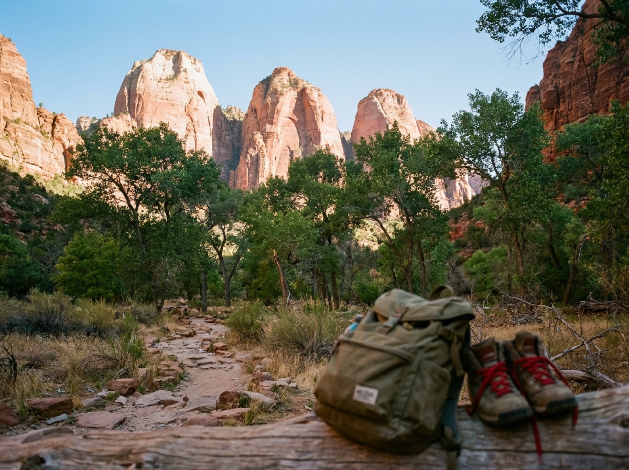 The three sandstone peaks of the Court of the Patriarchs at dawn