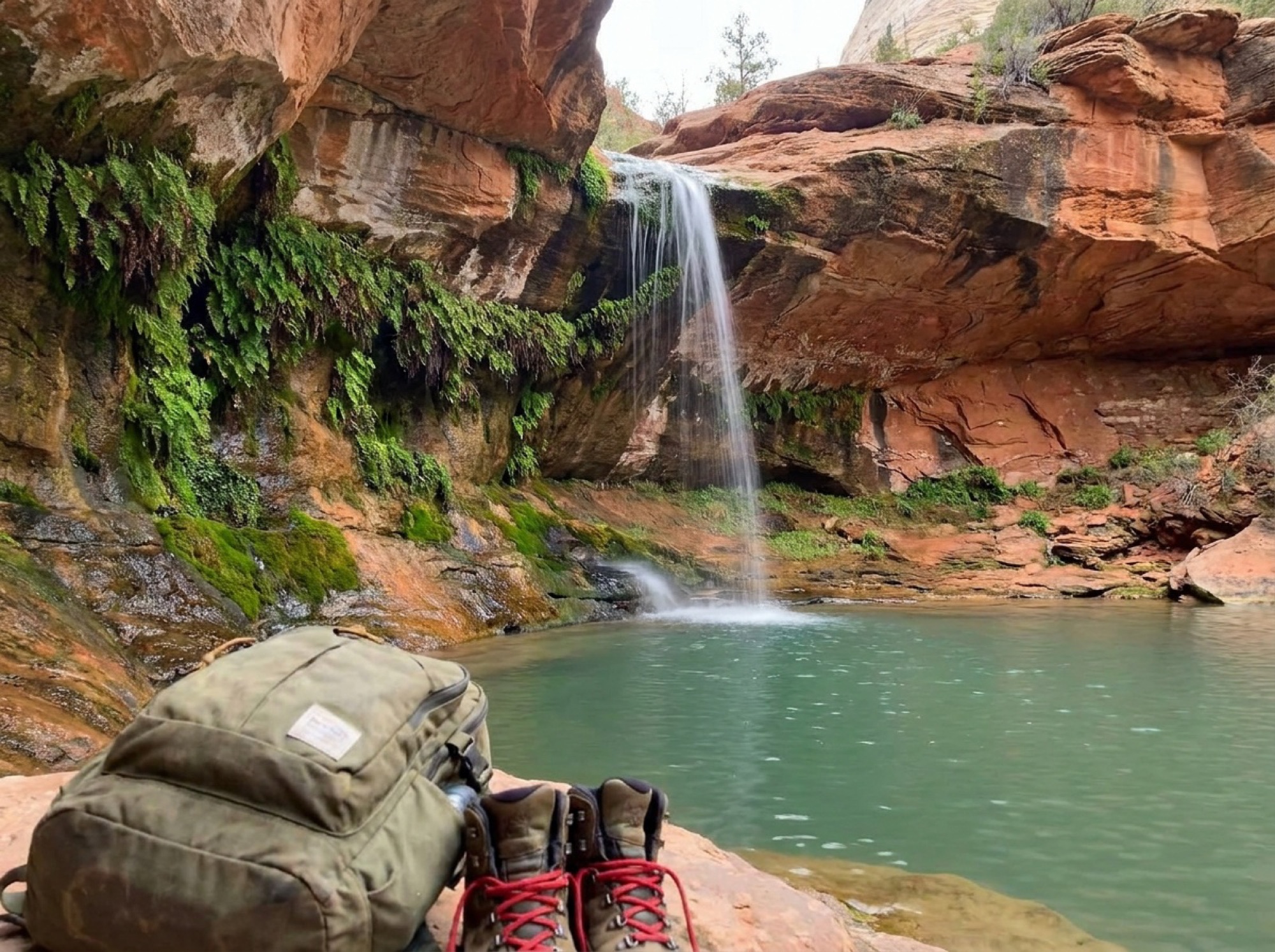 A waterfall and hanging garden at the Emerald Pools