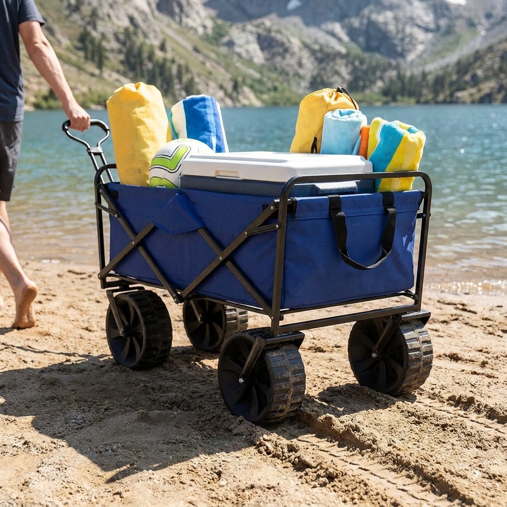 Mac Sports Heavy Duty Collapsible Folding All Terrain Utility Beach Wagon Cart
