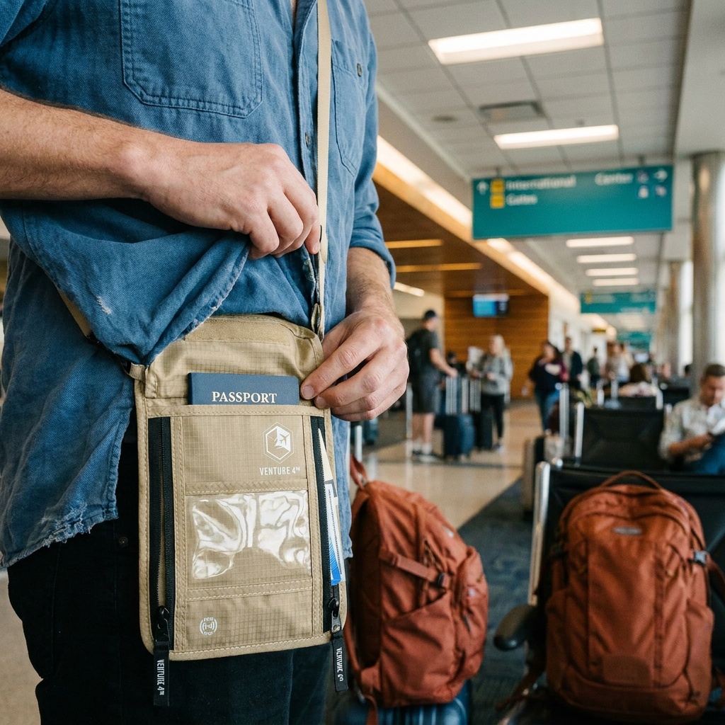 VENTURE 4TH Neck Wallet, RFID Blocking Passport Holder for Travel