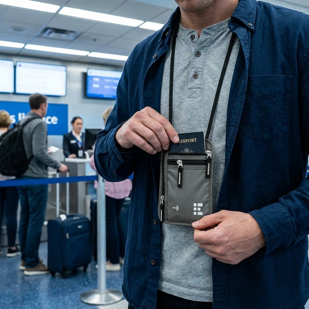 Zero Grid Neck Wallet with RFID Blocking, Concealed Travel Pouch and Passport Holder